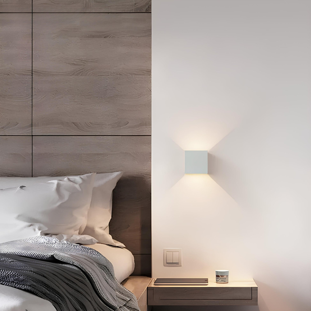 Geometric LED wall lamp with motion sensor and up-and-down lighting