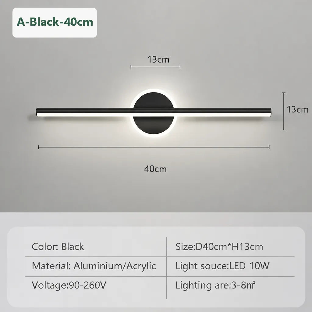 Linovo - Bar and Circle Wall Light LED Modern - Black 40cm
