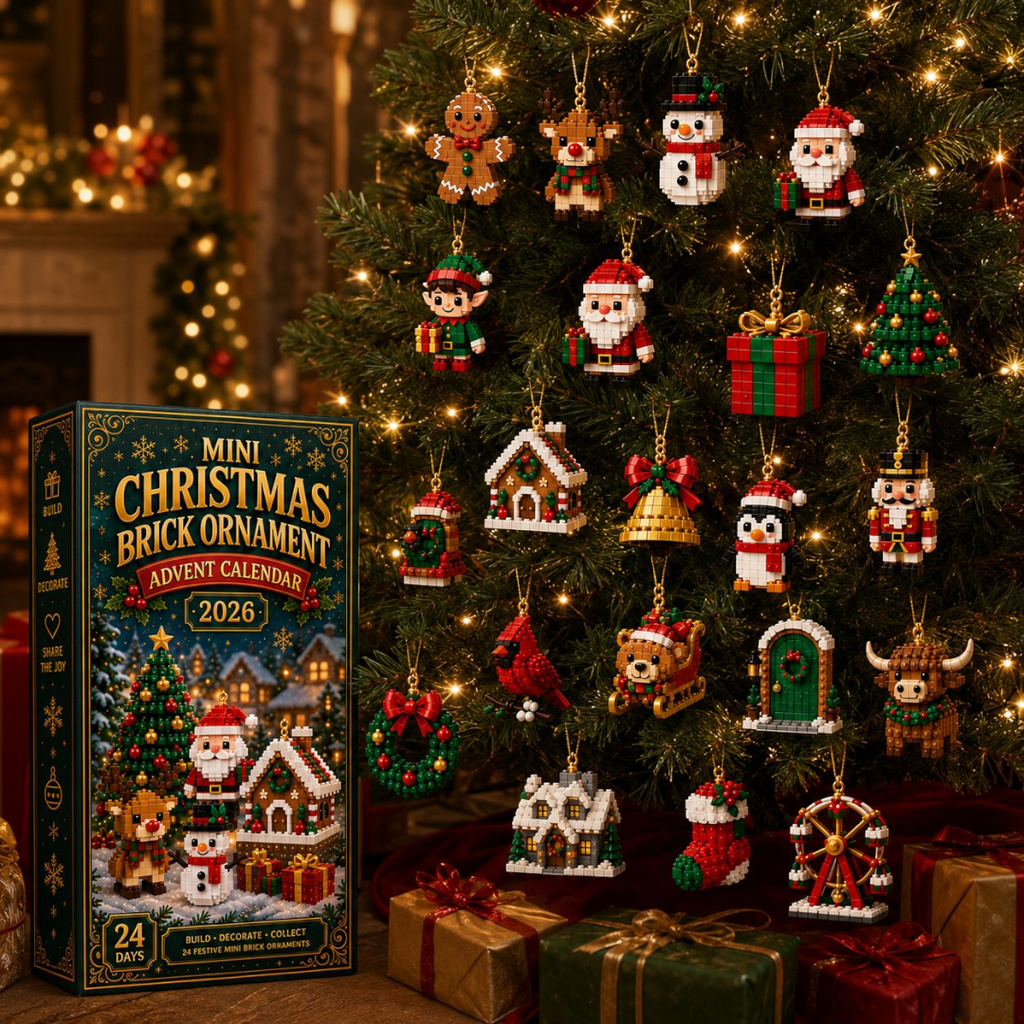 24-day Christmas advent calendar with colourful mini brick ornaments
