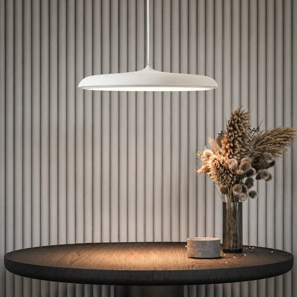 Diskara - Flat Round LED Pendant Ceiling Light - White