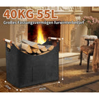 Black felt firewood basket with wooden handles and front pocket