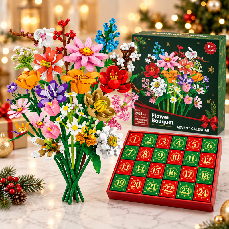Colourful flower bouquet advent calendar with 24 numbered compartments