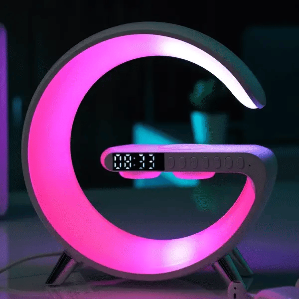 Smart alarm clock with digital display and colour-changing ring light
