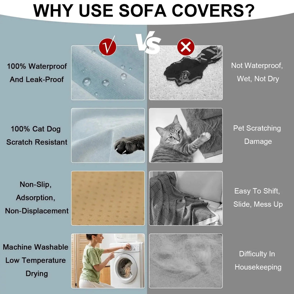 Light blue waterproof sofa cover draped over a sofa