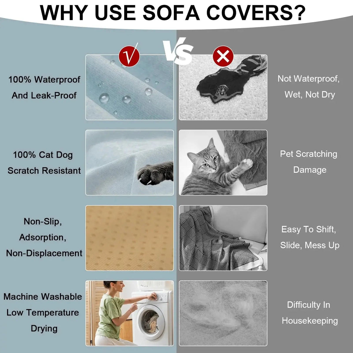 Light blue waterproof sofa cover draped over a sofa