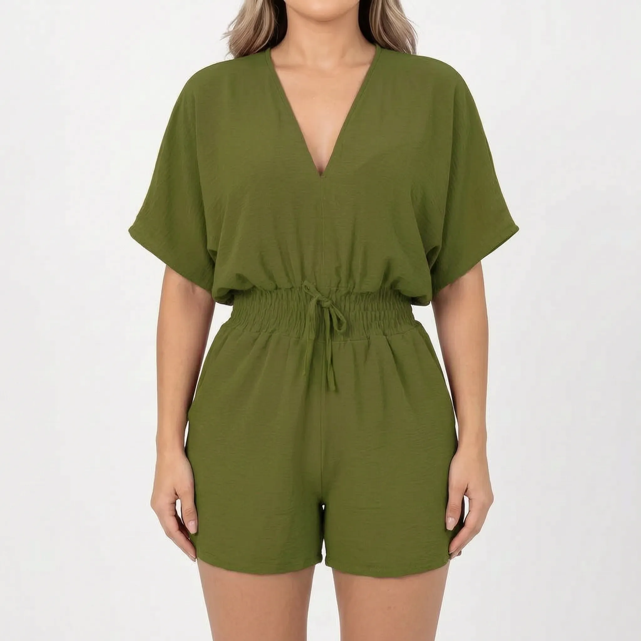 Arlisa  - Casual Short-Sleeved V-Neck Summer Romper Weekend Socialising