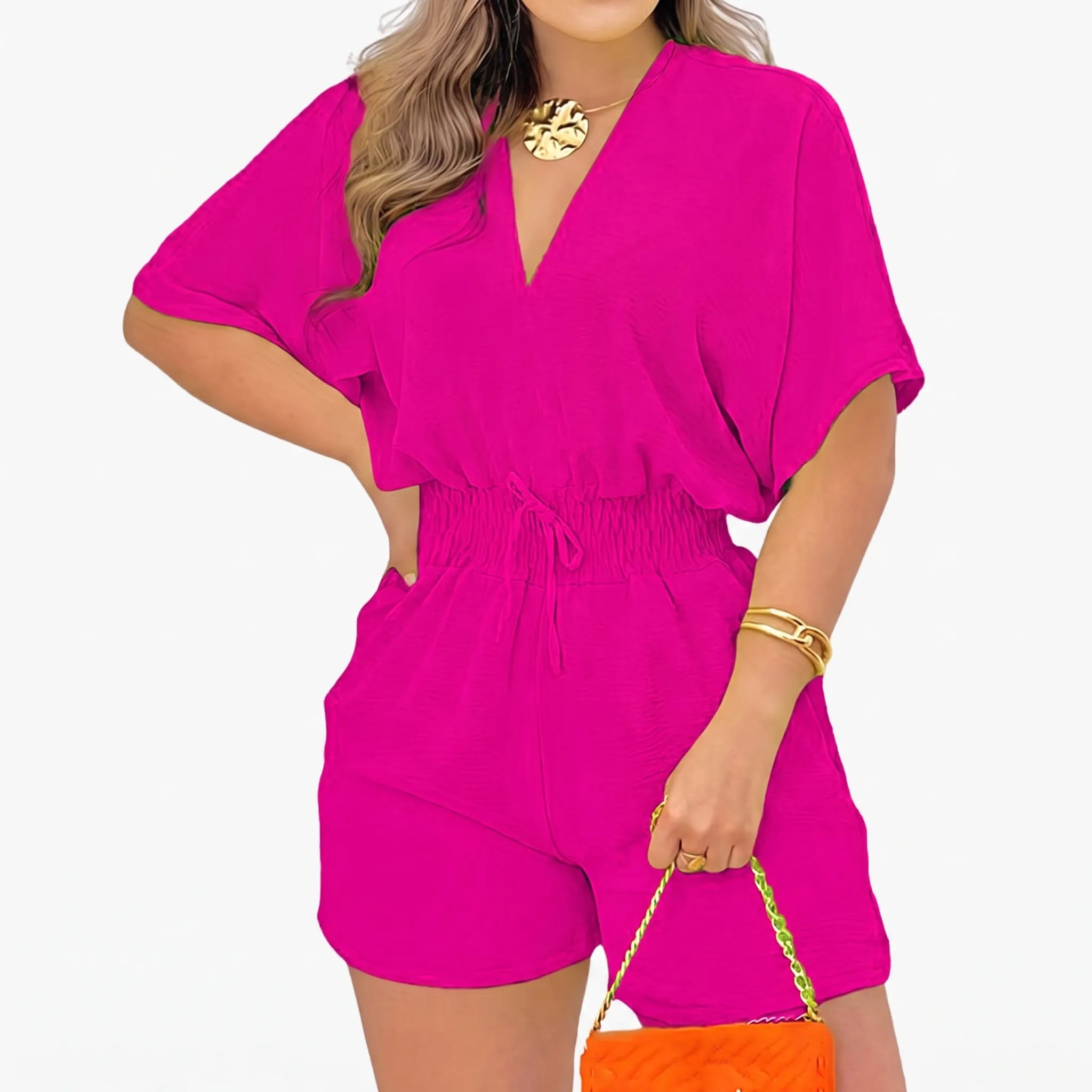 Arlisa  - Casual Short-Sleeved V-Neck Summer Romper Weekend Socialising
