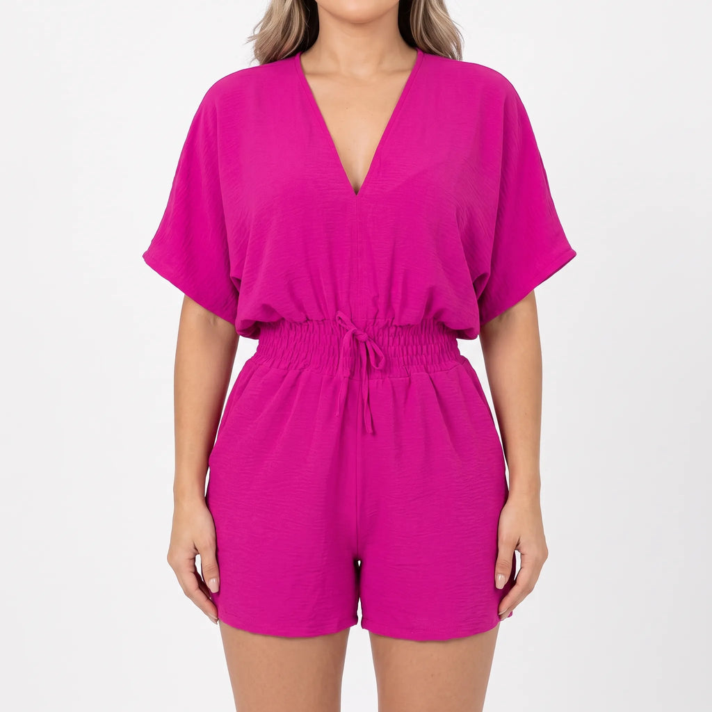 Arlisa  - Casual Short-Sleeved V-Neck Summer Romper Weekend Socialising