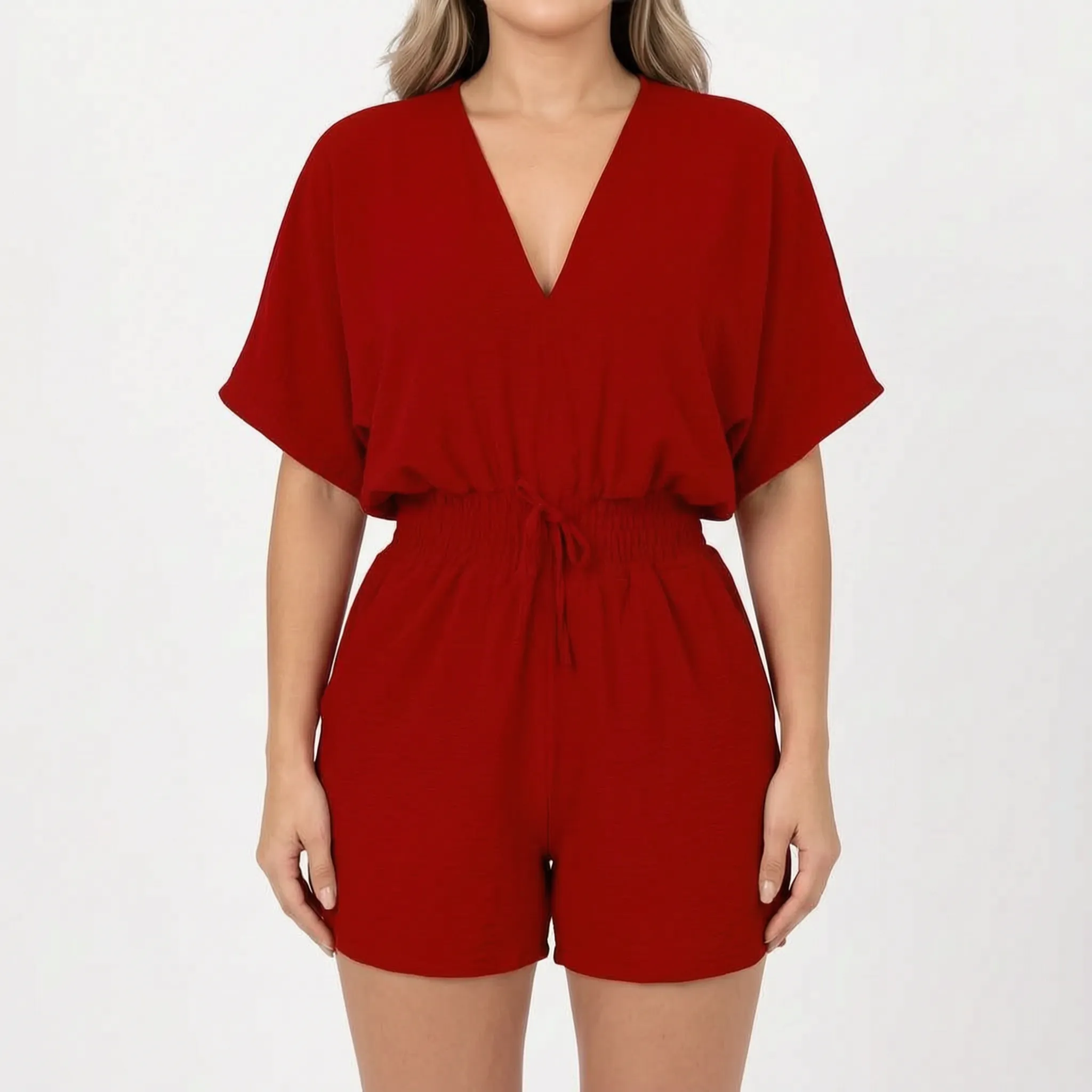 Arlisa  - Casual Short-Sleeved V-Neck Summer Romper Weekend Socialising
