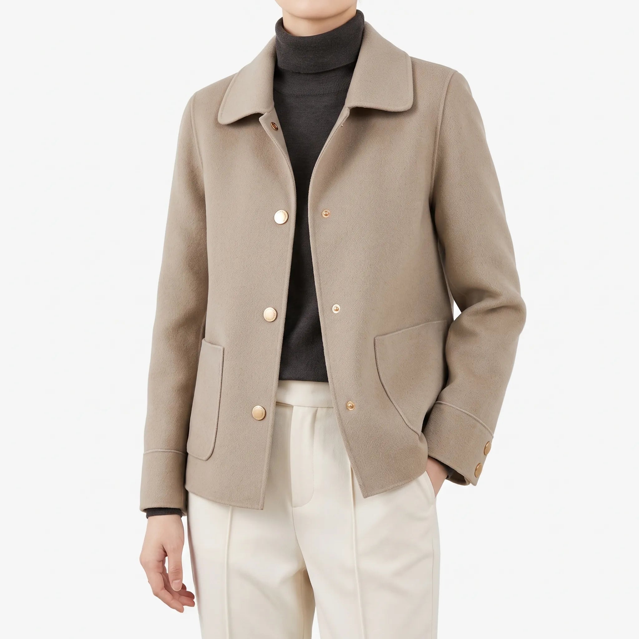 Avelis  - Short Button-Front Coat Daily Commuting