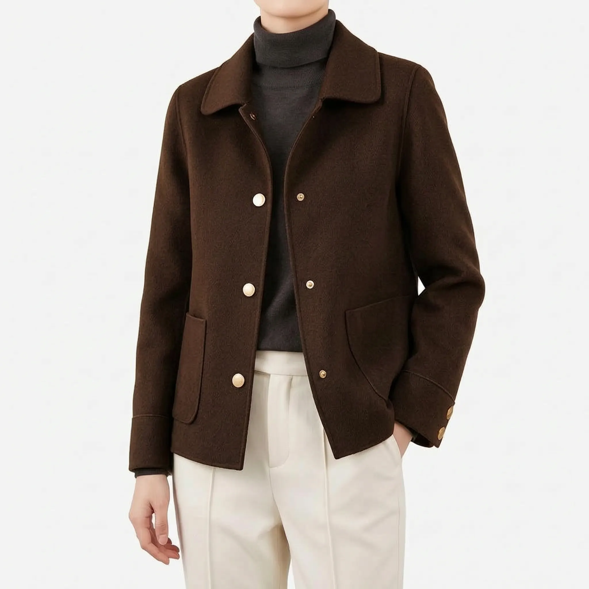 Avelis  - Short Button-Front Coat Daily Commuting