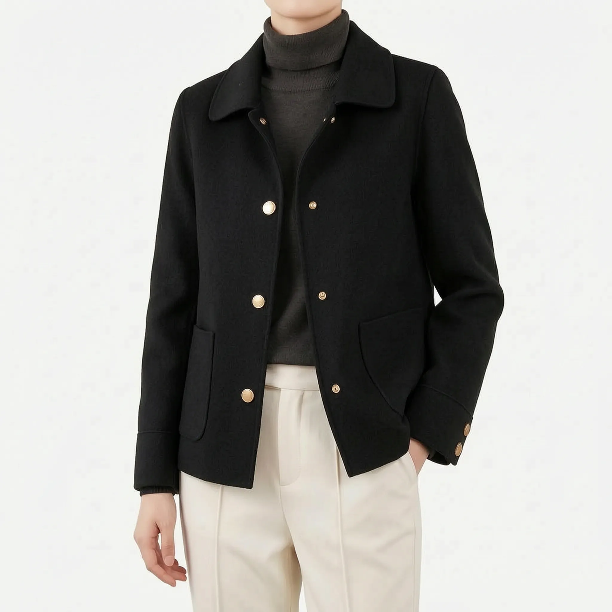 Avelis  - Short Button-Front Coat Daily Commuting