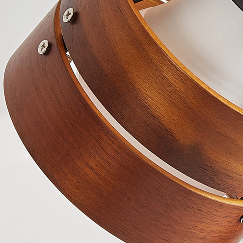 Round wood-effect clip table lamp with metal clamp
