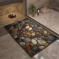 Rectangular multicoloured pebble print bath mat with dark edging