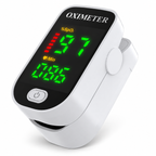 Finger pulse oximeter with LED SpO2 and pulse display