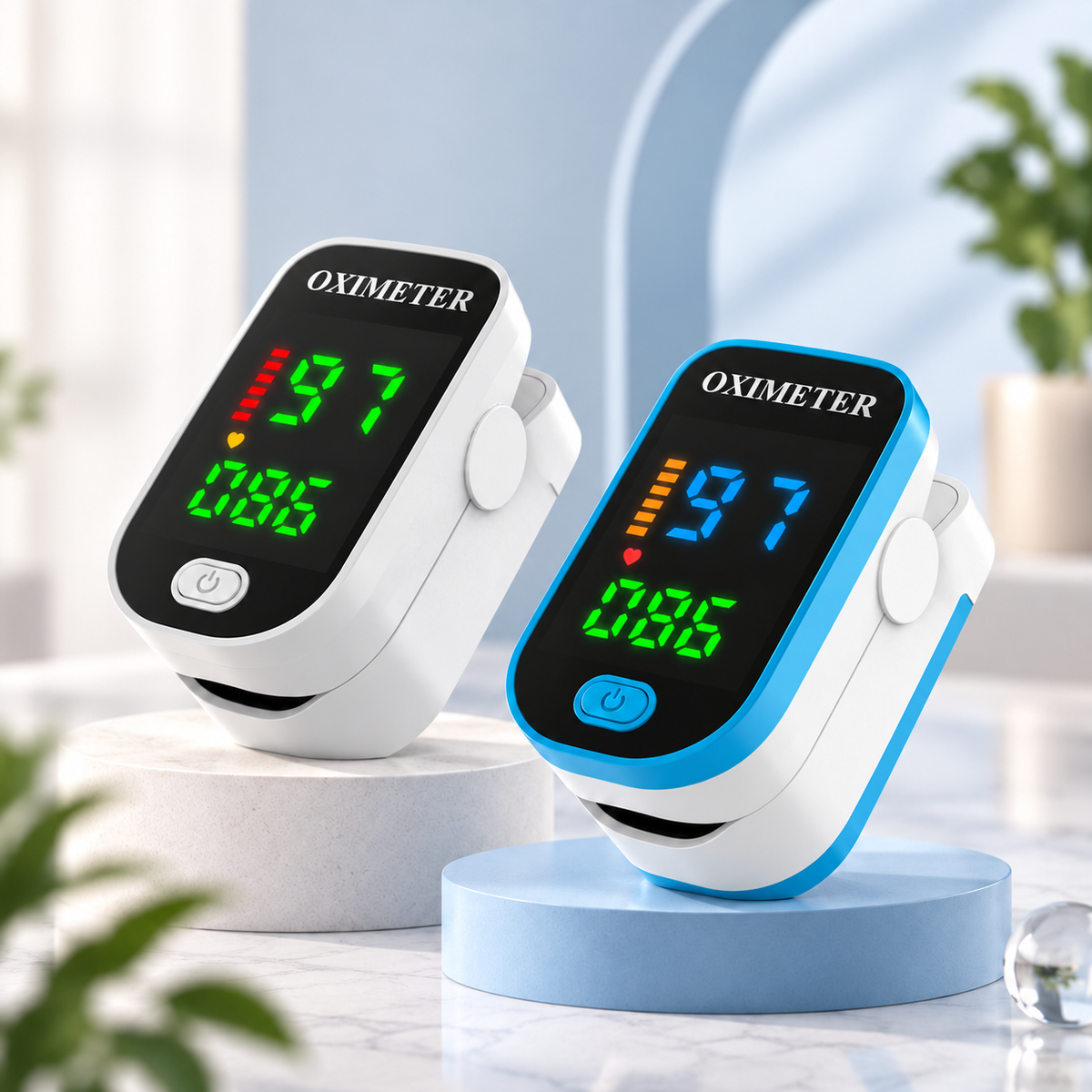 Finger pulse oximeter with LED SpO2 and pulse display