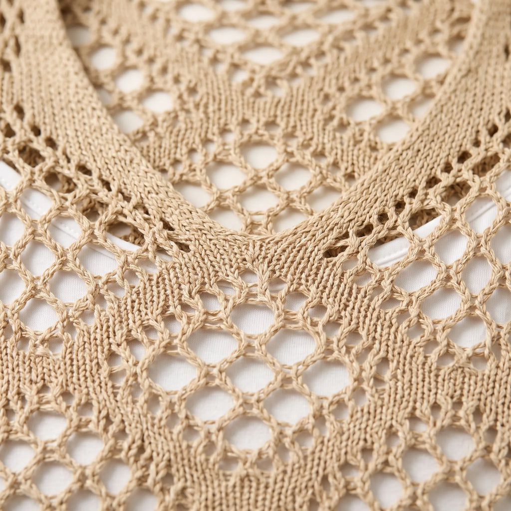 Breezlyn  - Open-Knit Geometric Summer Top Beach Cover-Ups
