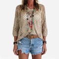 Breezlyn  - Open-Knit Geometric Summer Top Beach Cover-Ups