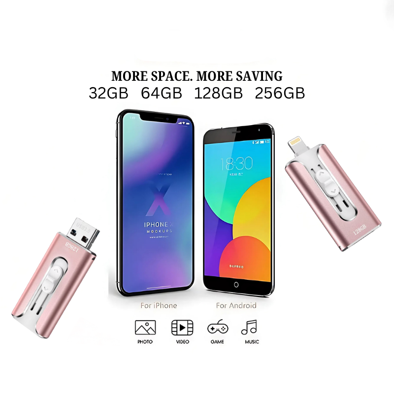 Compact 4-in-1 USB flash drive with sliding multi-connector design and black cover