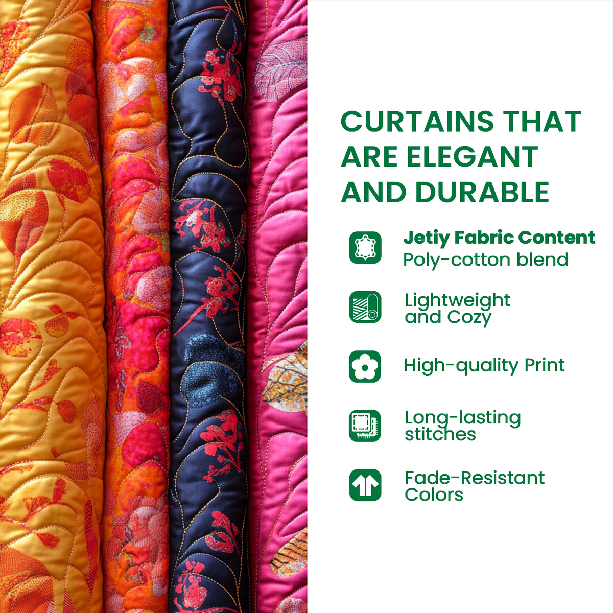Quilted curtains with an evergreen forest and mountain print