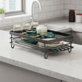 Two-tier folding stainless steel dish drying rack with plate holder