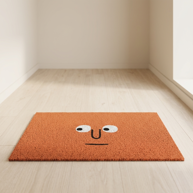 Orange rectangular emoji face welcome doormat