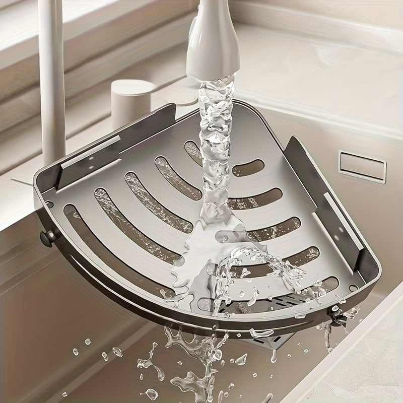 Two-tier corner shower caddy with wall-mounted shelves and side hooks