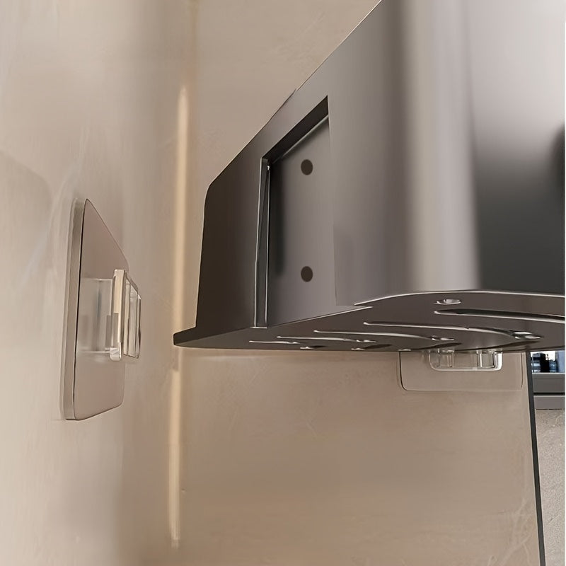 Two-tier corner shower caddy with wall-mounted shelves and side hooks