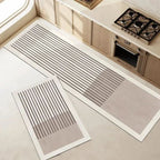 Beige kitchen floor mat with grey linear stripes