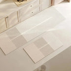 Beige kitchen floor mat with grey linear stripes
