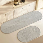 Beige kitchen floor mat with grey linear stripes
