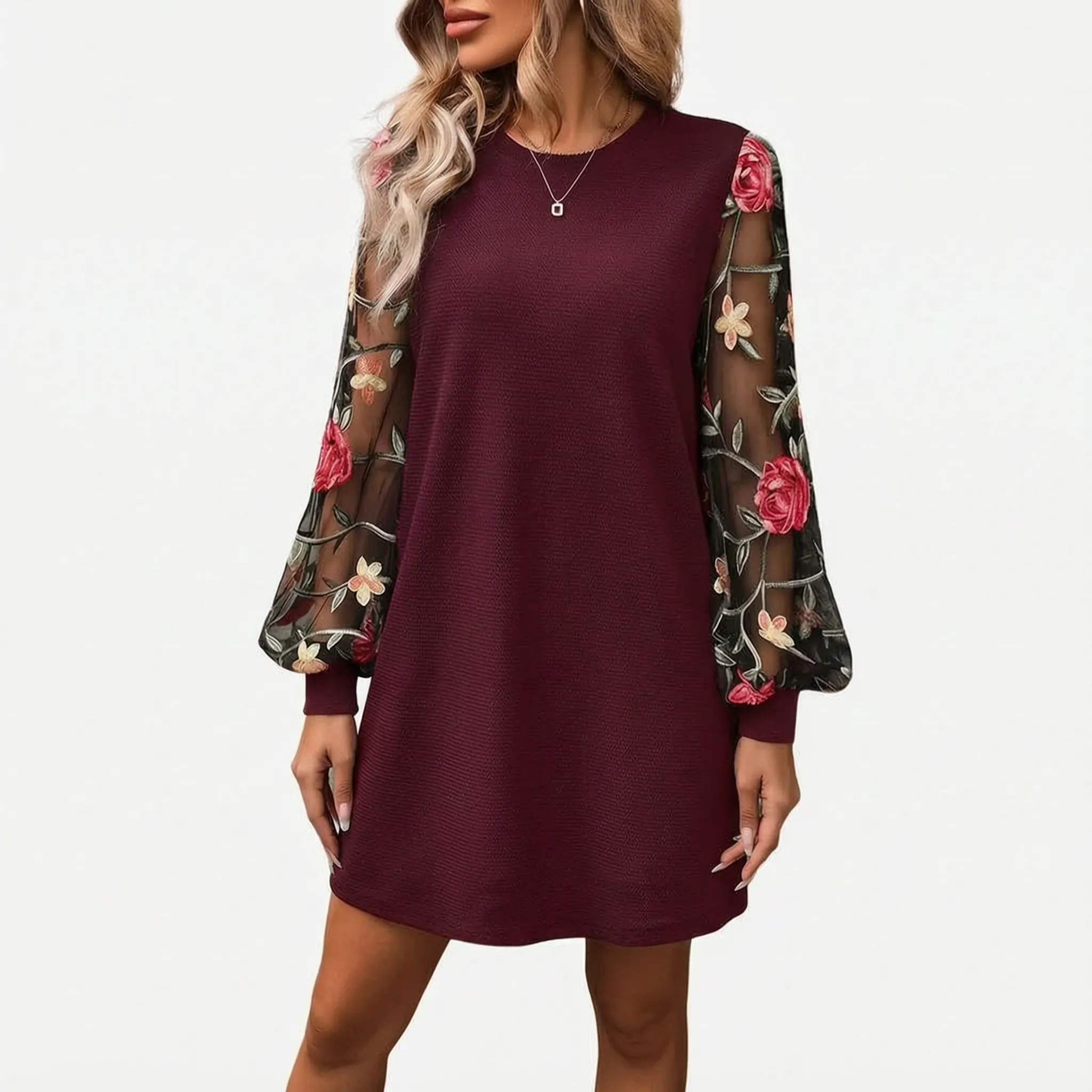 Fleurise  - Embroidered Bishop Sleeve Shift Dress Evening Dinners