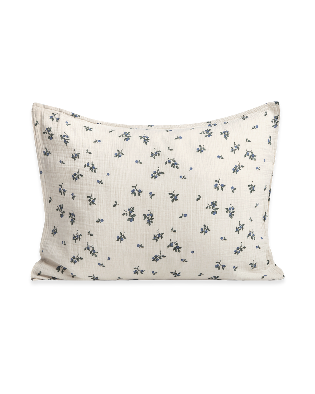 Blueberry muslin pillowcase with scattered blue floral pattern