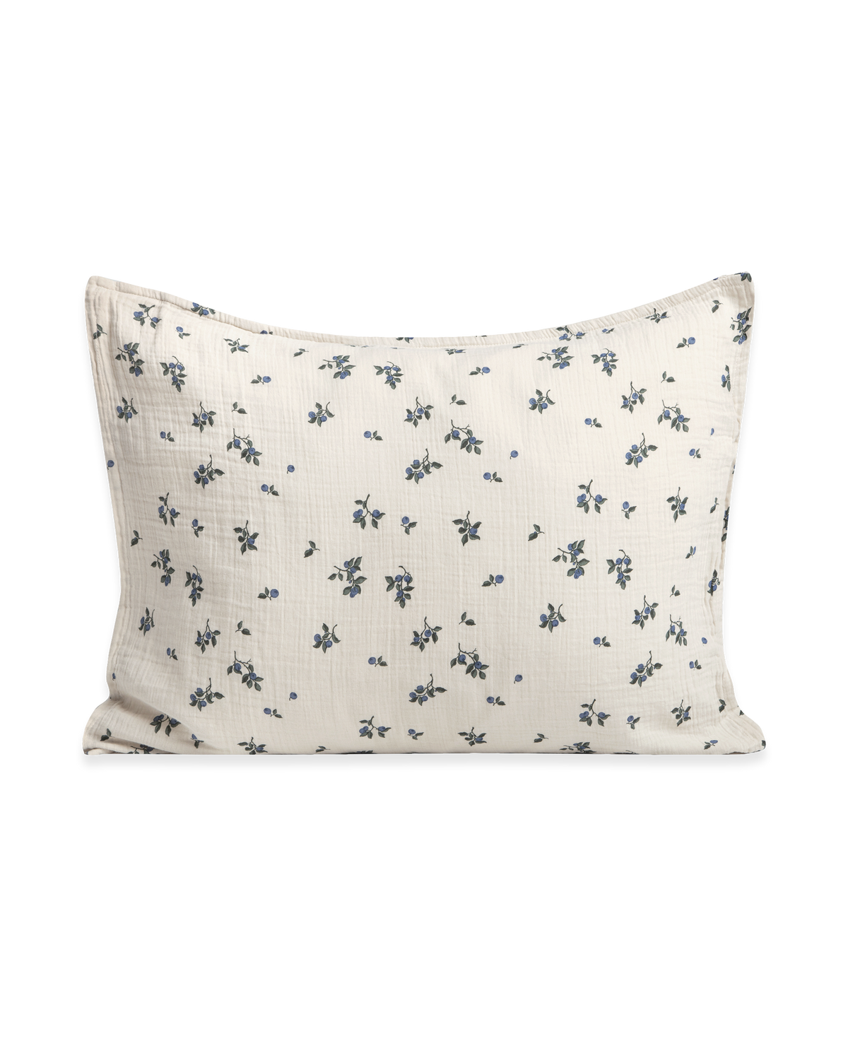 Blueberry muslin pillowcase with scattered blue floral pattern