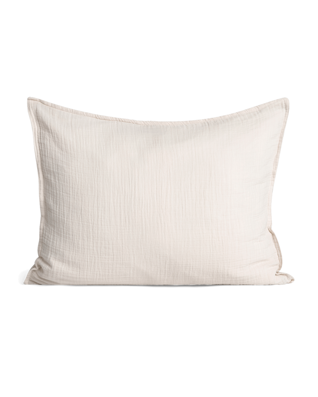 Cream muslin pillowcase with a softly crinkled texture and finished edges