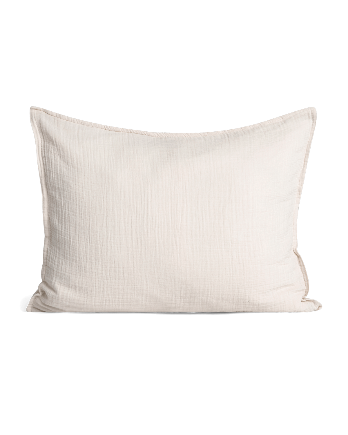 Cream muslin pillowcase with a softly crinkled texture and finished edges