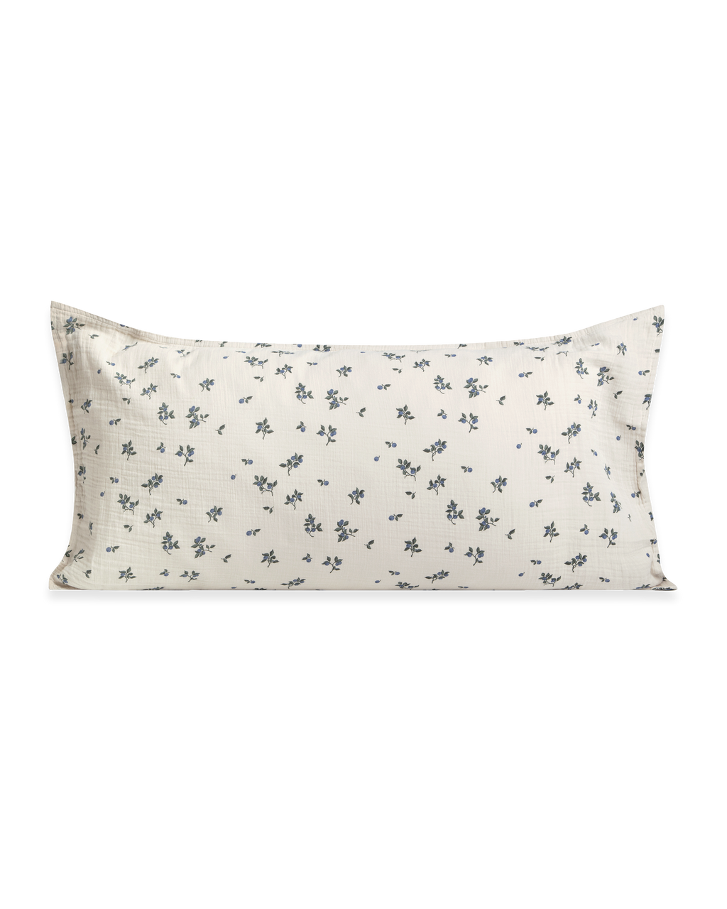 Blueberry muslin pillowcase with scattered blue floral pattern