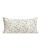 Blueberry muslin pillowcase with scattered blue floral pattern