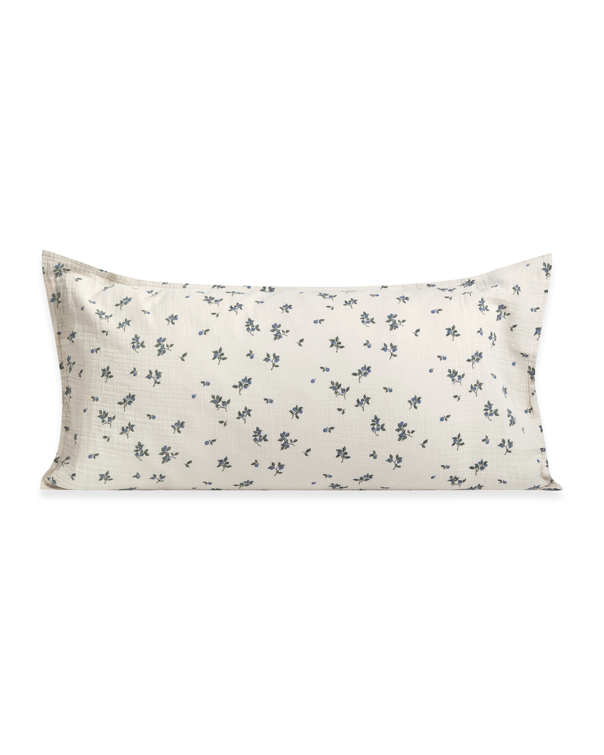 Blueberry muslin pillowcase with scattered blue floral pattern