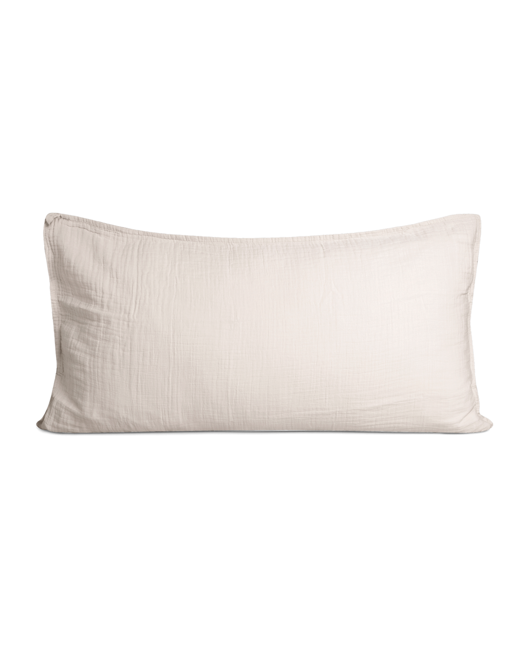 Cream muslin pillowcase with a softly crinkled texture and finished edges