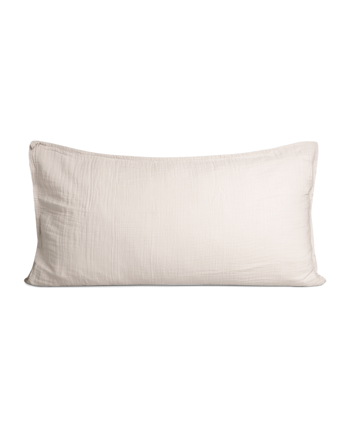 Cream muslin pillowcase with a softly crinkled texture and finished edges