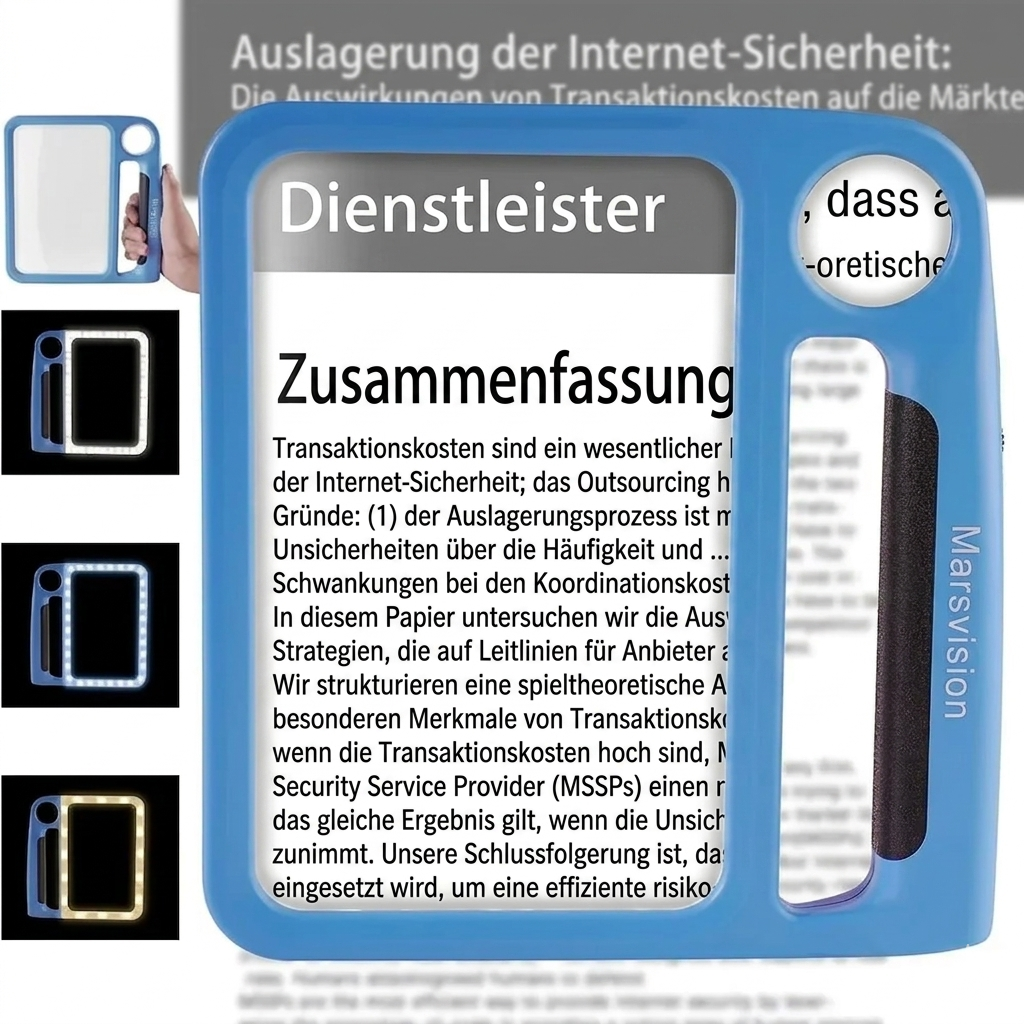 Handheld LED reading magnifier with illuminated rectangular lens and round lens