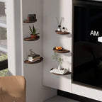 Half-round floating wall shelf with a wood grain finish