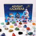 Blue crystal gem advent calendar with 24 numbered compartments and gemstone guide