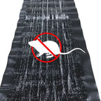 Black rectangular rodent control mat with red crossed-out mouse symbol
