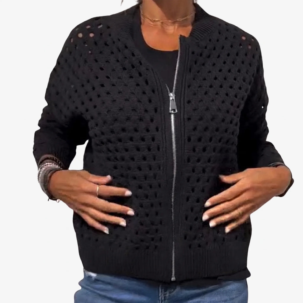 Knitara  - Open-Knit Zip-Up Casual Cardigan Everyday Casual Layering