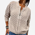 Knitara  - Open-Knit Zip-Up Casual Cardigan Everyday Casual Layering
