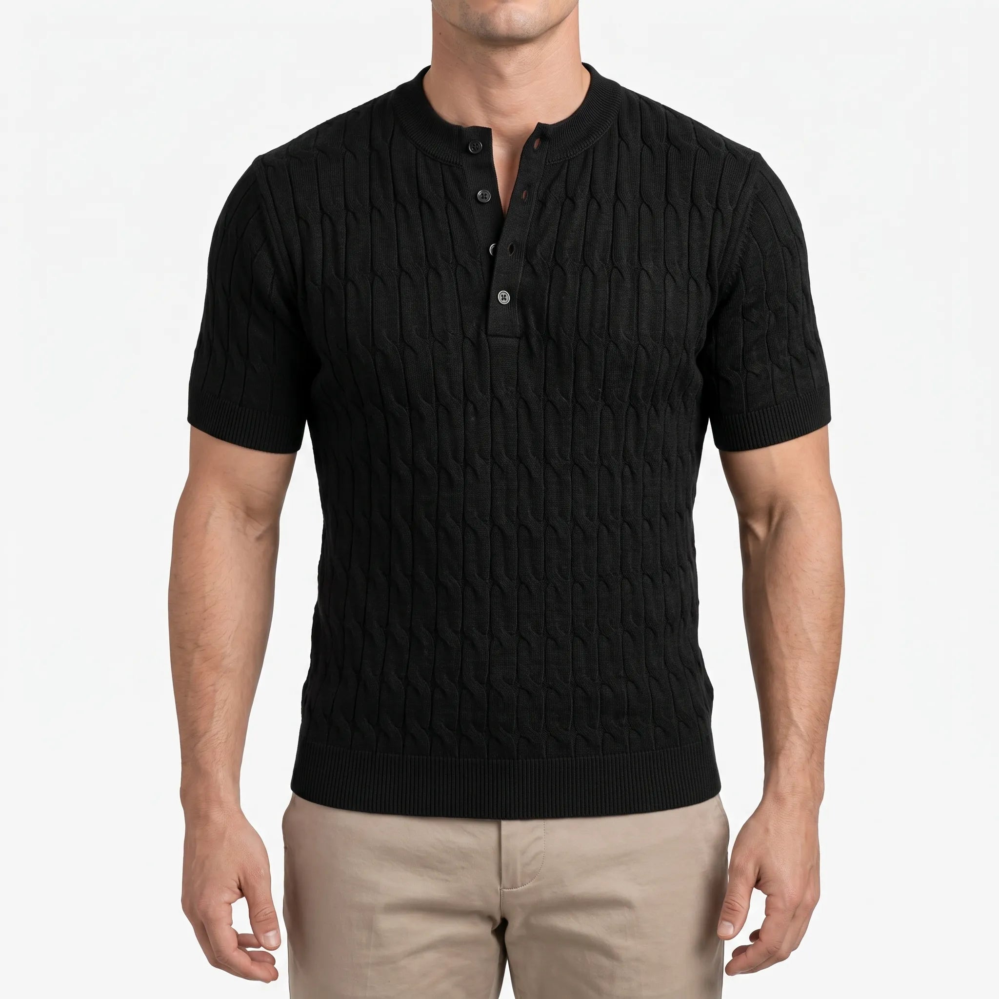 Knitare  - Short-Sleeved Textured Henley Shirt Weekend City Breaks