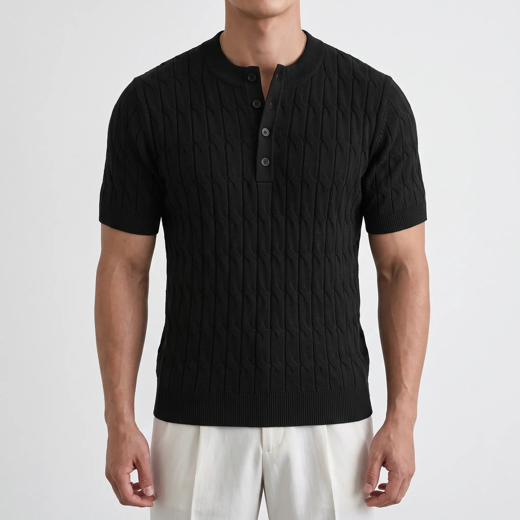 Knitare  - Short-Sleeved Textured Henley Shirt Weekend City Breaks