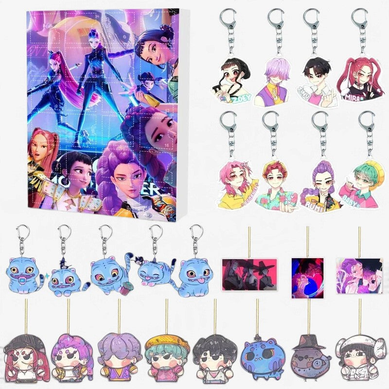 Character-themed Christmas advent calendar with keyrings and hanging ornaments